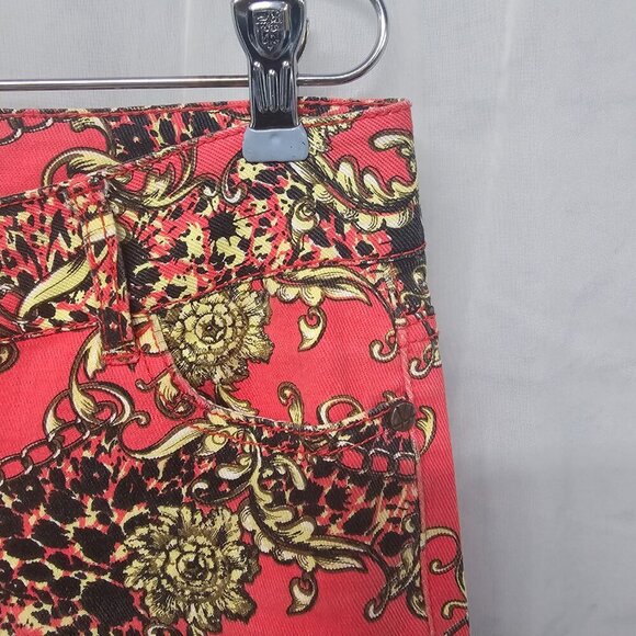 Hot Kiss Skinny Lily Pink Yellow Baroque Leopard Chain Print Jeans Retro Y2K 9 - Picture 4 of 16